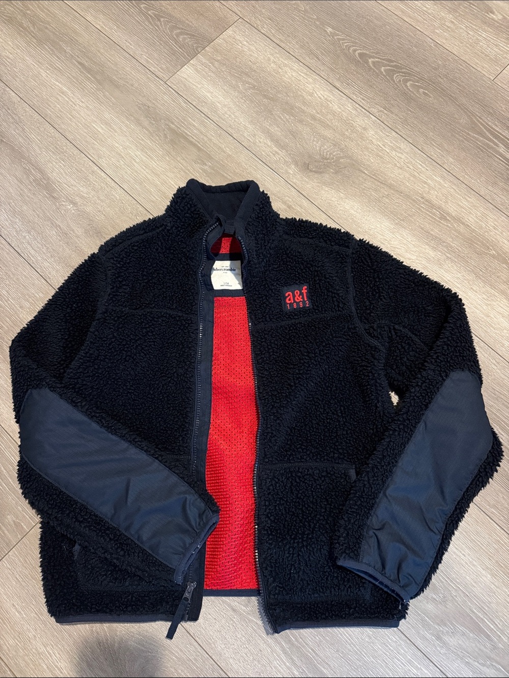 Abercrombie & Fitch Black Sherpa Jacket with Red Interior